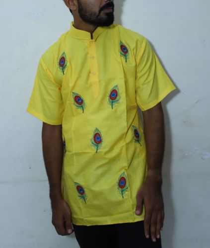 Embroderd Cotton Men Short Kurta, Size : XXL, XL, L
