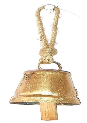 Golden Polished Metal Indian Style Cow Bell, For Home, Temple, Style : Antique