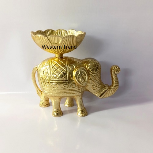 Metal Elephant Statue With Dry Fruit Bowl