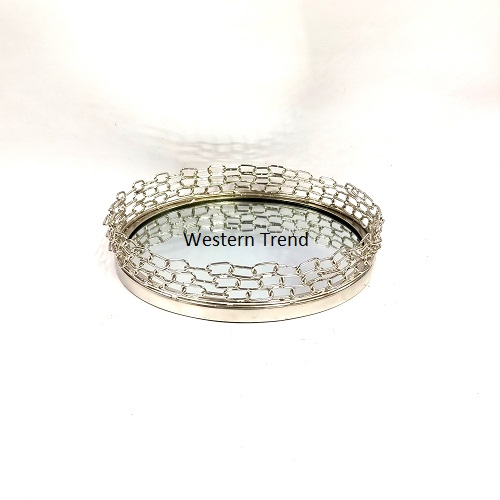 Mirror Serving Tray With Chain Frame, For Homes, Restaurants, Wedding, Packaging Food Items, Biscuit Packaging