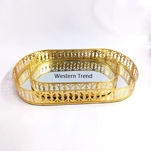 Polished Oval Mirror Serving Tray, For Homes, Restaurants, Wedding, Packaging Food Items, Biscuit Packaging