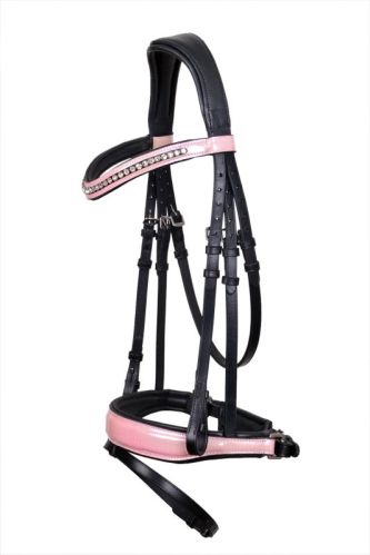 Joya International Leather Anatomic Horse Snaffle Bridle, Color : Black, Pink