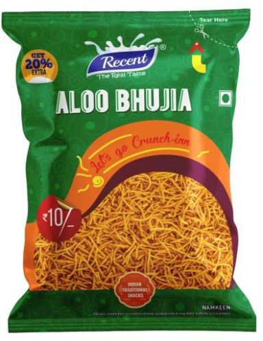 Recent Yellow Allo Bhujia Namkeen, For Snacks, Home, Packaging Type : Plastic Packet