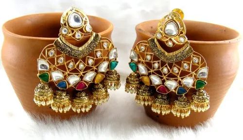 Polished Traditional Kundan Earrings, Style : Antique