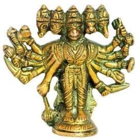 Golden Polished Brass Panchmukhi Hanuman Statue, For Worship, Size : 3 Inch