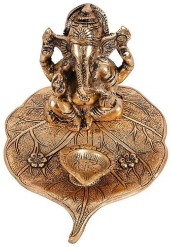 Golden Brass Peepal Patta Ganesh Statue, For Office, Home, Gifting