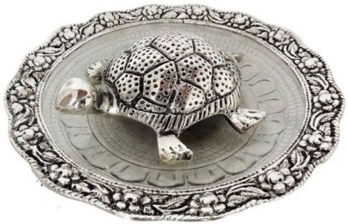 Carved Polished Metal Silver Tortoise Statue Standard, 5.5 Inch