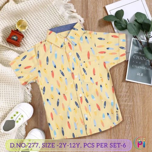 Cotton Kids Boys Printed Shirt, Packaging Type : Plastic Packet