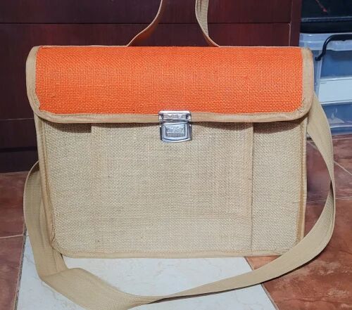 Printed Fancy Jute Laptop Bag, Closure Type : Zip