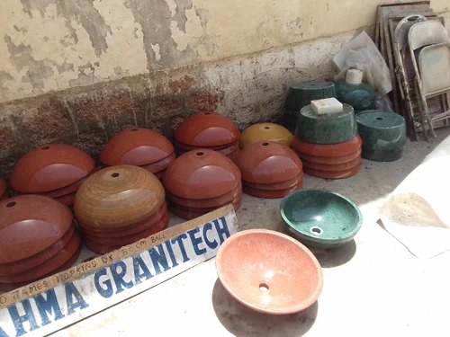 Round Granite Wash Basin, Color : Red