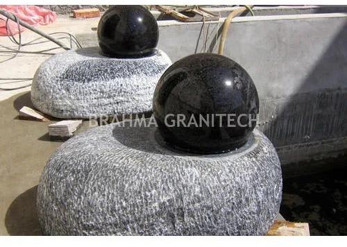Brahma Black Stone Polished Rolling Sphere Fountain, Design : Modern