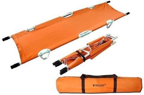 Orange Manual Aluminum Double Fold Stretcher, For Hospital, Shape : Rectangular