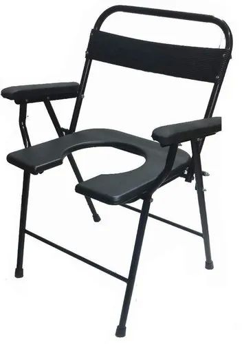 Color Coated Mild Steel Black Commode Chair, Feature : Comfortable, Corrosion Proof, Foldable