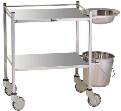 Silver Rectangular Polished Stainless Steel Dressing Trolley, For Hospital, Size : 76x45x81 Cm
