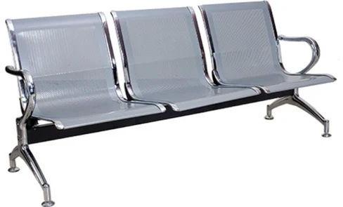 Silver Polished Stainless Steel Three Seater Waiting Chair, For Hospitals