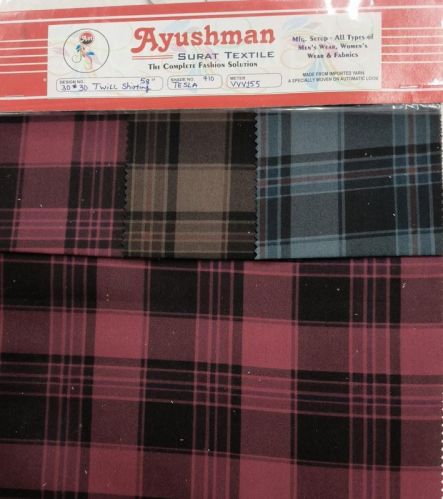 Plain 30*30 Twill Tesla Shirting Fabrics, Width : 58 Inch
