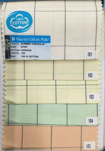Summer Soft Cotton Checks Shirting Fabric, Width : 58'
