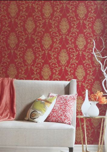 Red Floral Motif Printed Wallpaper, For Bedroom