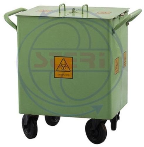 Steri Wheeled Mild Steel Bio Hazard Dustbin Trolley, Color : Green