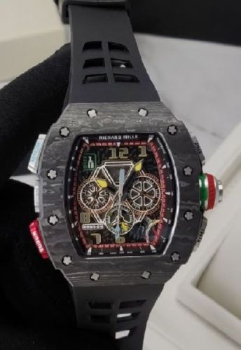 Richard Mille Black TPT Carboon Scratch Skeleton Dial Silicon Strap Automatic Watch