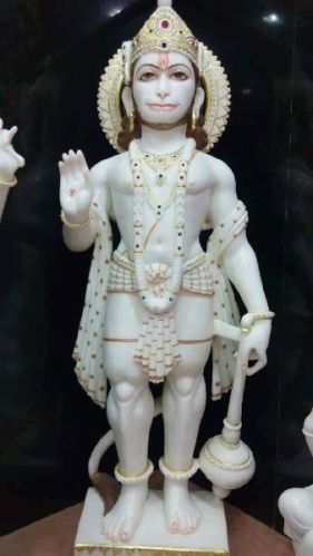 Polished Plain Marble Hanuman Statue, Packaging Type : Thermocol Box