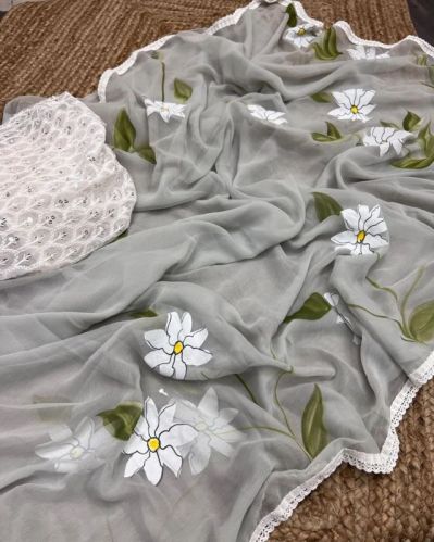 Chamela Total Georgette Hand Printed Sarees 5:30, Color : 6