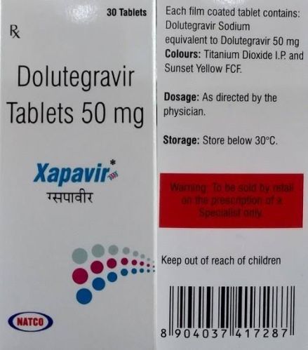 Xapavir 50 Mg Dolutegravir, Packaging Size : 30-60Tablets