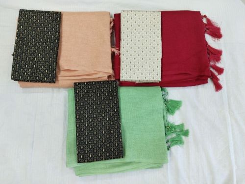 Plain Linen Cotton Saree, Saree Length : 5.5 Meter