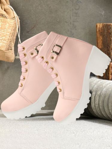 Girls Pink Ankle Length Boots, Outsole Material : PU