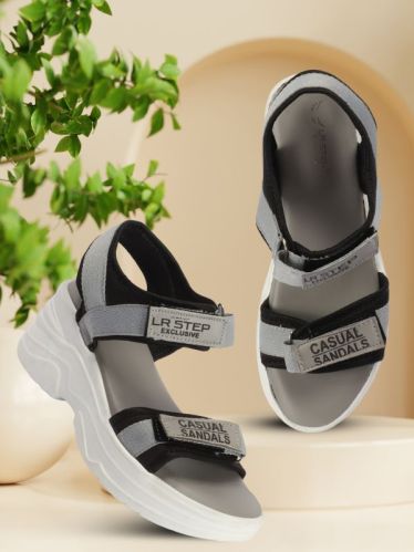 Ladies Grey & White Wedge Sandals, Sole Material : PU