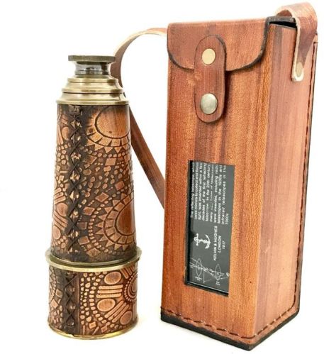 Antique Brass Telescope With Case For Home Decore, Gift, Souvenir, Collectables, History, Art Craft