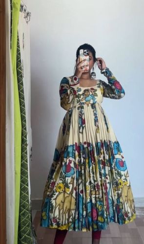 Ynf Printed Round Chent Crep Fancy Gown, Dress Type : Party Wear