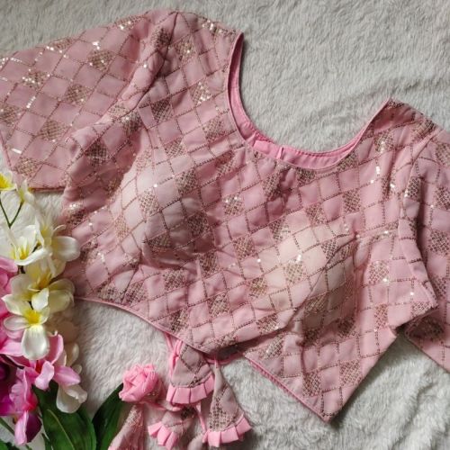 Sequence Work Georgette Sequined Blouses, Size : XL