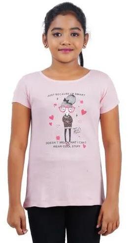 Pink Girls Cotton Half Sleeves T Shirt