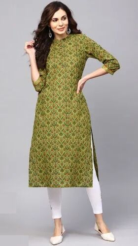 Cotton Mix Ladies Straight Printed Kurti, Sleeve Type : 3/4th Sleeve