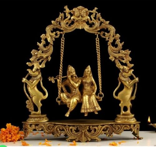 Beautiful Brass Radhe Krishna Swing Statue, For Worship, Temple, Interior Decor, Office, Home, Gifting