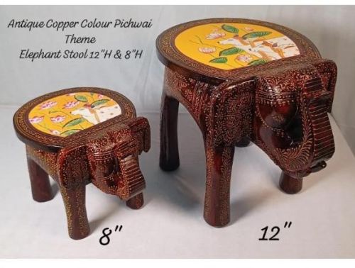 Wooden Elephant Stool: Unique Showpiece Decor, Size : 12