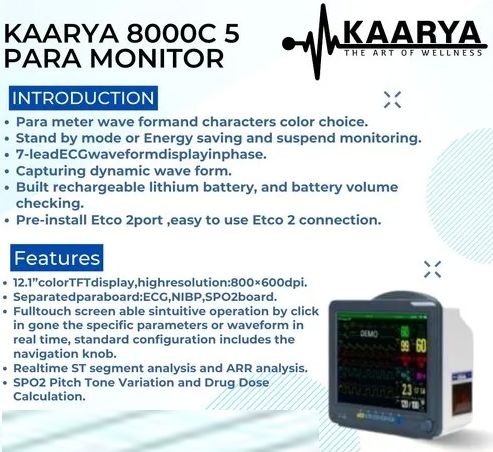 Kaarya 8000C 5 Para Patient Monitor For Hospital Use