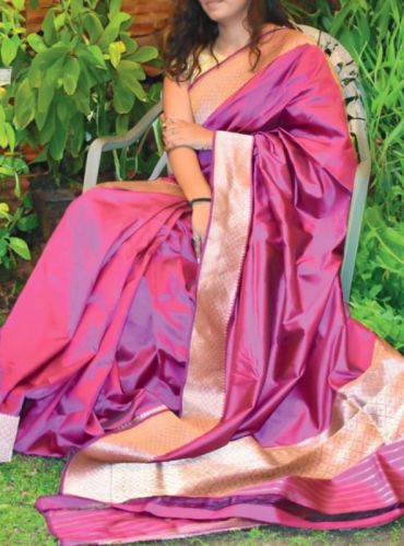 Printed Silk P-501 Banarasi Saree, Color : Purple