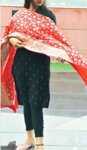 Printed Silk Red Banarasi Dupatta