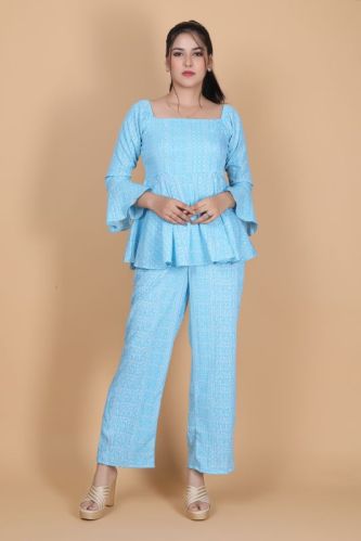POSH21 Printed Lycra Western Co-ord Set, Color : SKU BLUE, SKY BLUE