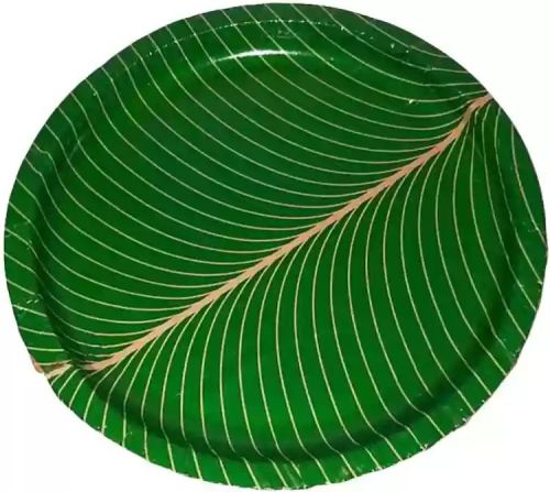 Polished Areca Leaf Printed Paper Plates, Shape : Round