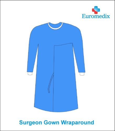 Euromedix Healthcare Plain SMMS Fabric Wraparound Surgical Gown For Hospital, Medical
