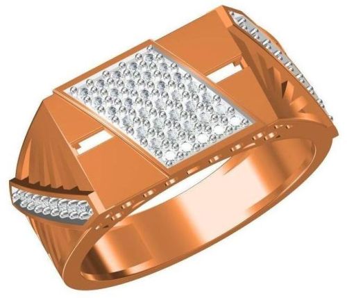 Polished SJGR-2393 Mens Gold Ring, Main Stone : American Diamond