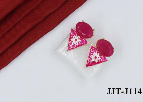 Designer Polished Pink Stone Ear Stud, Shape : Triangle