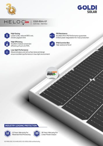 GOLDI Plain Solar Panel Module, Shape : Square