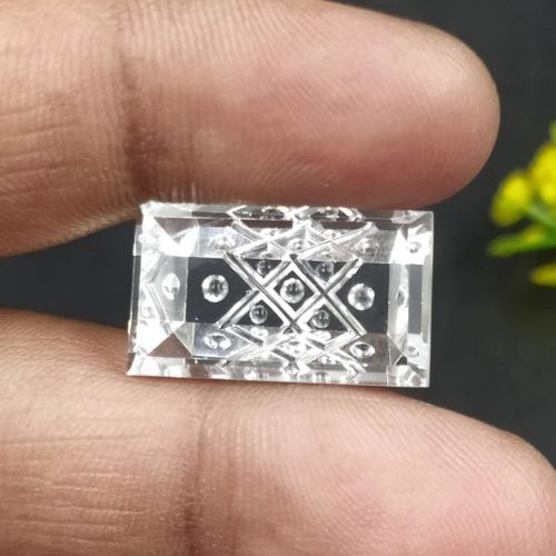 Crystal Quartz Cut Carving Rectangle Gemstone For Jewellery