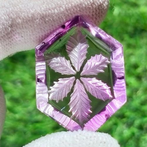 Hexagon Shaped Amethyst Fantasy Cut Gemstone For Jewellery Use