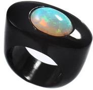 Natural Black Onyx Opal Gemstone Ring, Packaging Type : Wooden Box