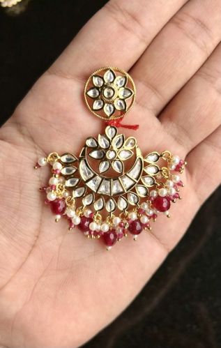 Gold Plated Artificial Brass Kundan Earrings, Color : Multi Color